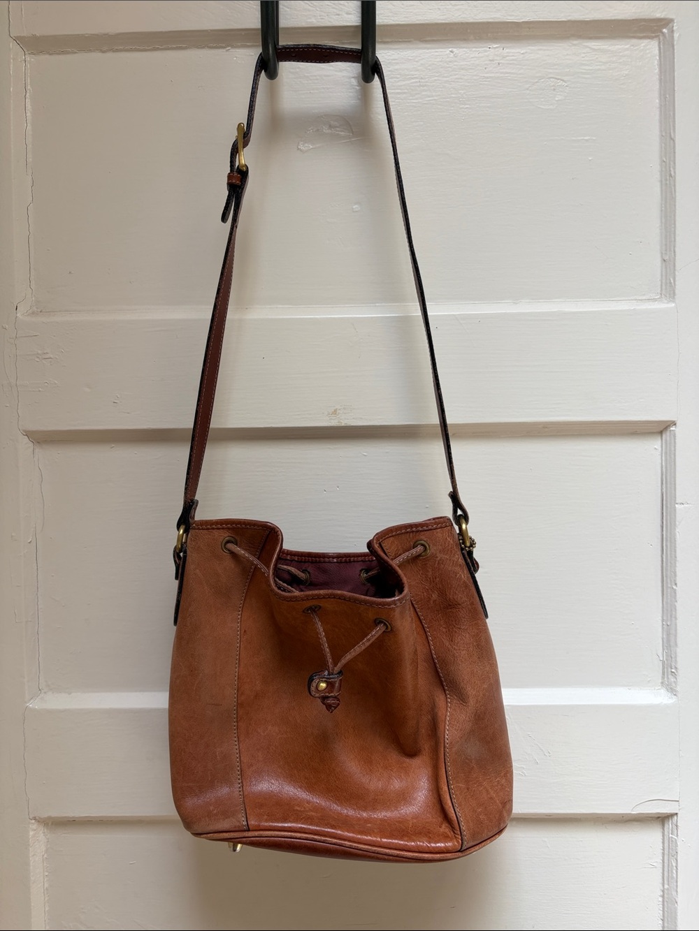 Bally Cognac Leather Drawstring Shoulder Bag
